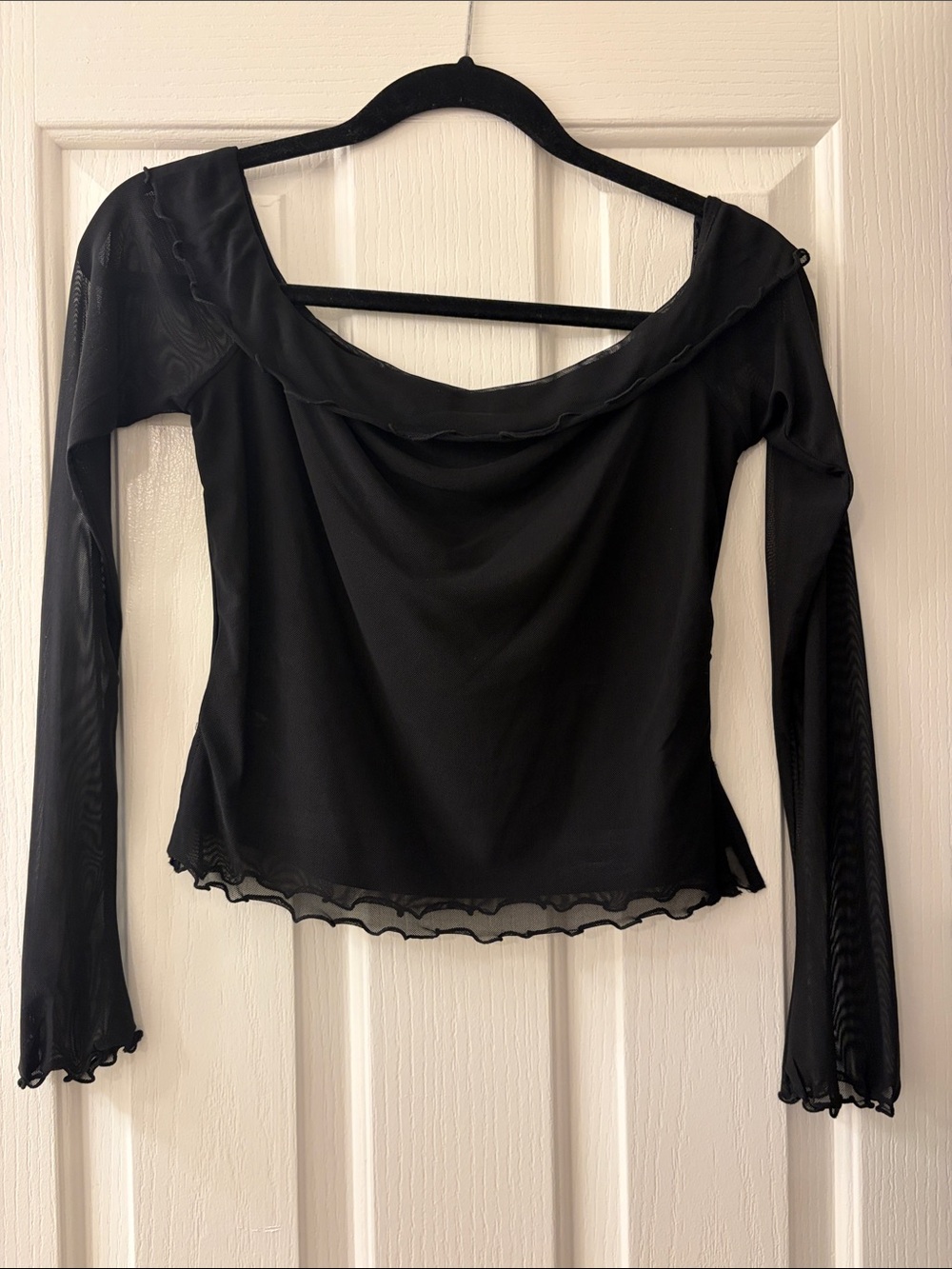 Black Off-Shoulder Long Sleeve Top